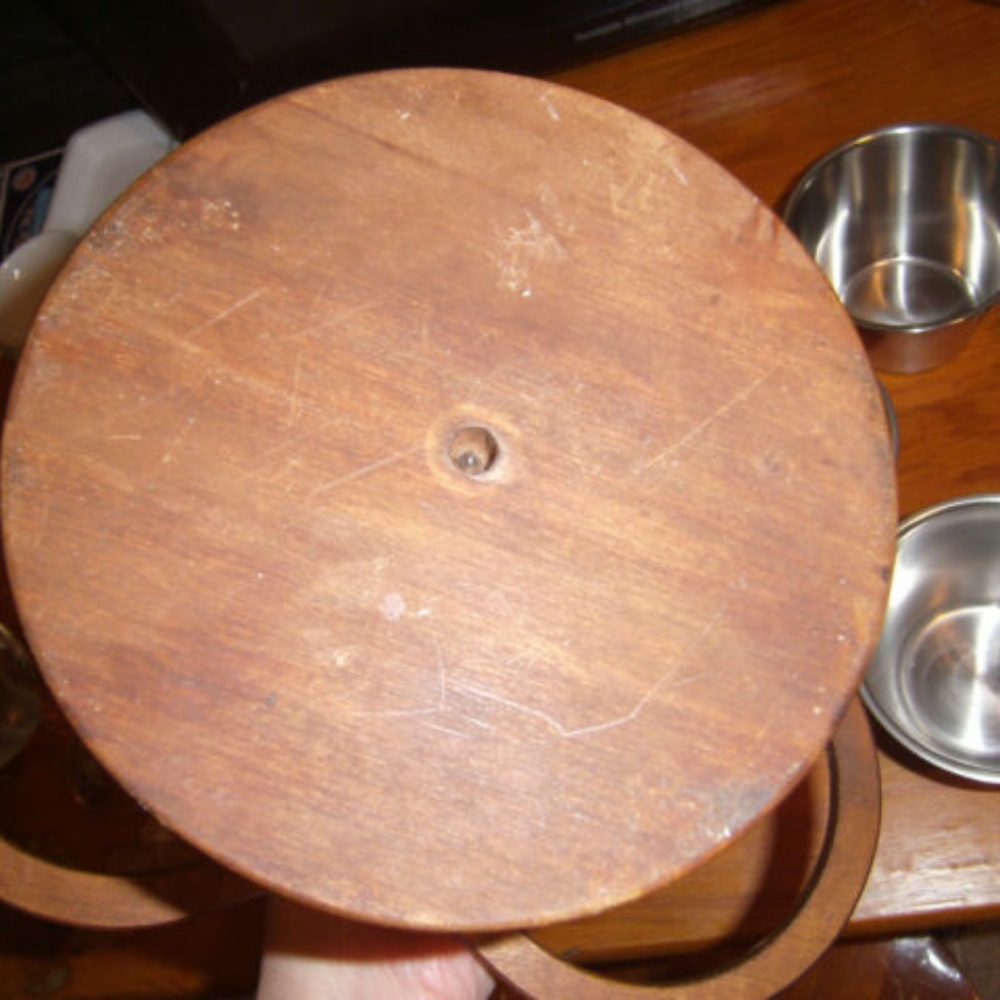 Mid-century Wood & Stainless Steel Condiment Dish 3sections & 3 spoons - Picture 5 of 8